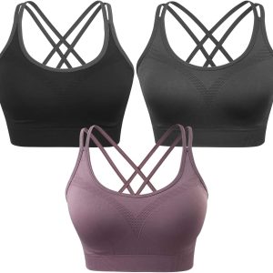 Strappy Womens Sports Bras Cross Back for Running Removable Padded Workout Yoga Bras Pack Gifts